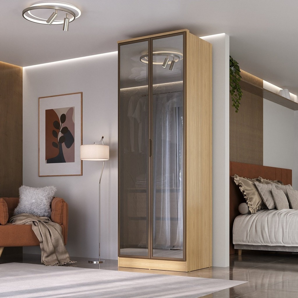 Guarda-roupa 2 Portas Reflecta 2 Gavetas Internas Ravi Olmo Italiano em Oferta na Shopee