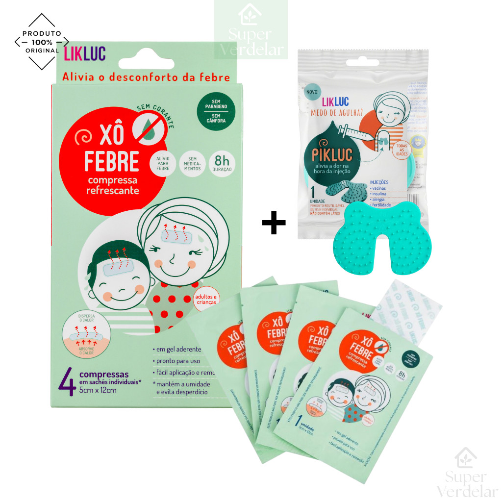 Kit Vacina Xô Febre 4 Compressas para bebê Original + Pikluc  Vacina sem dor Likluc
