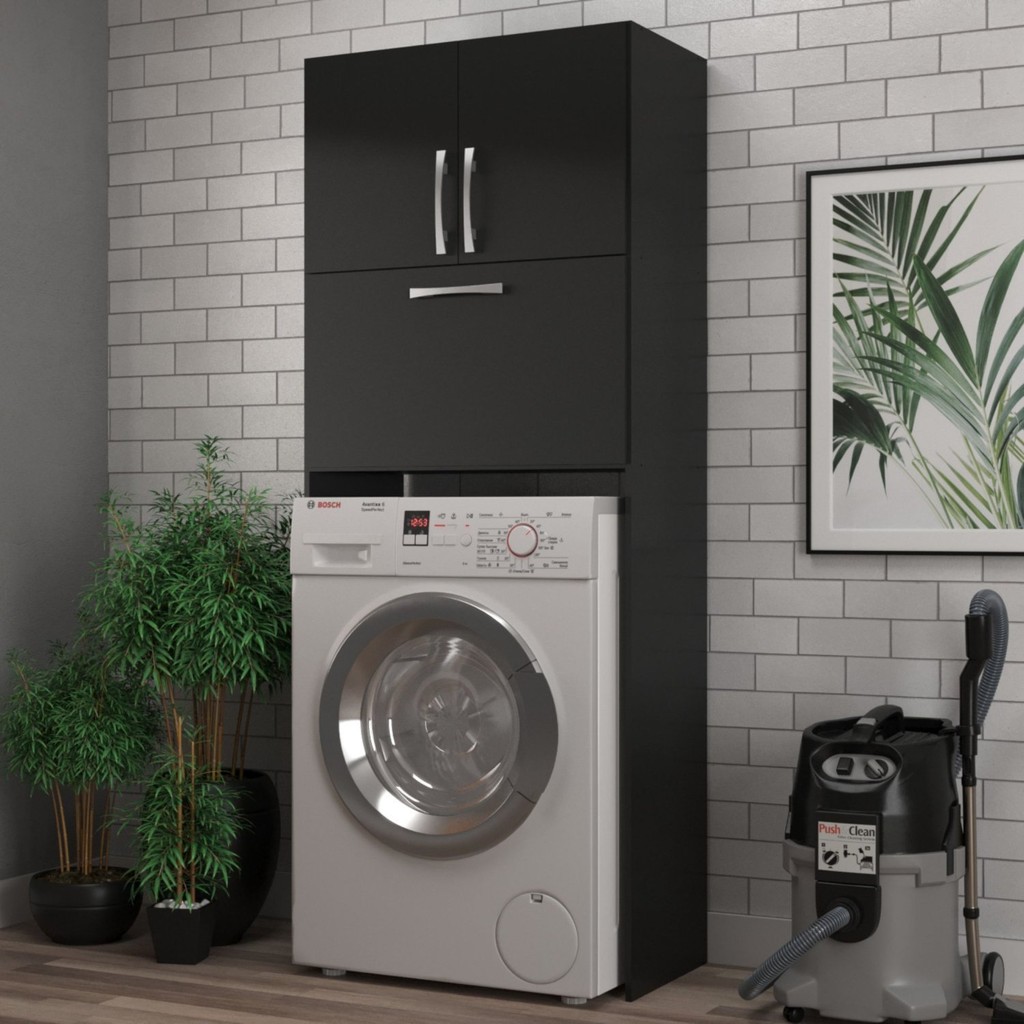 Armário Multiuso Lavanderia 3 Portas Preto em Oferta na Shopee