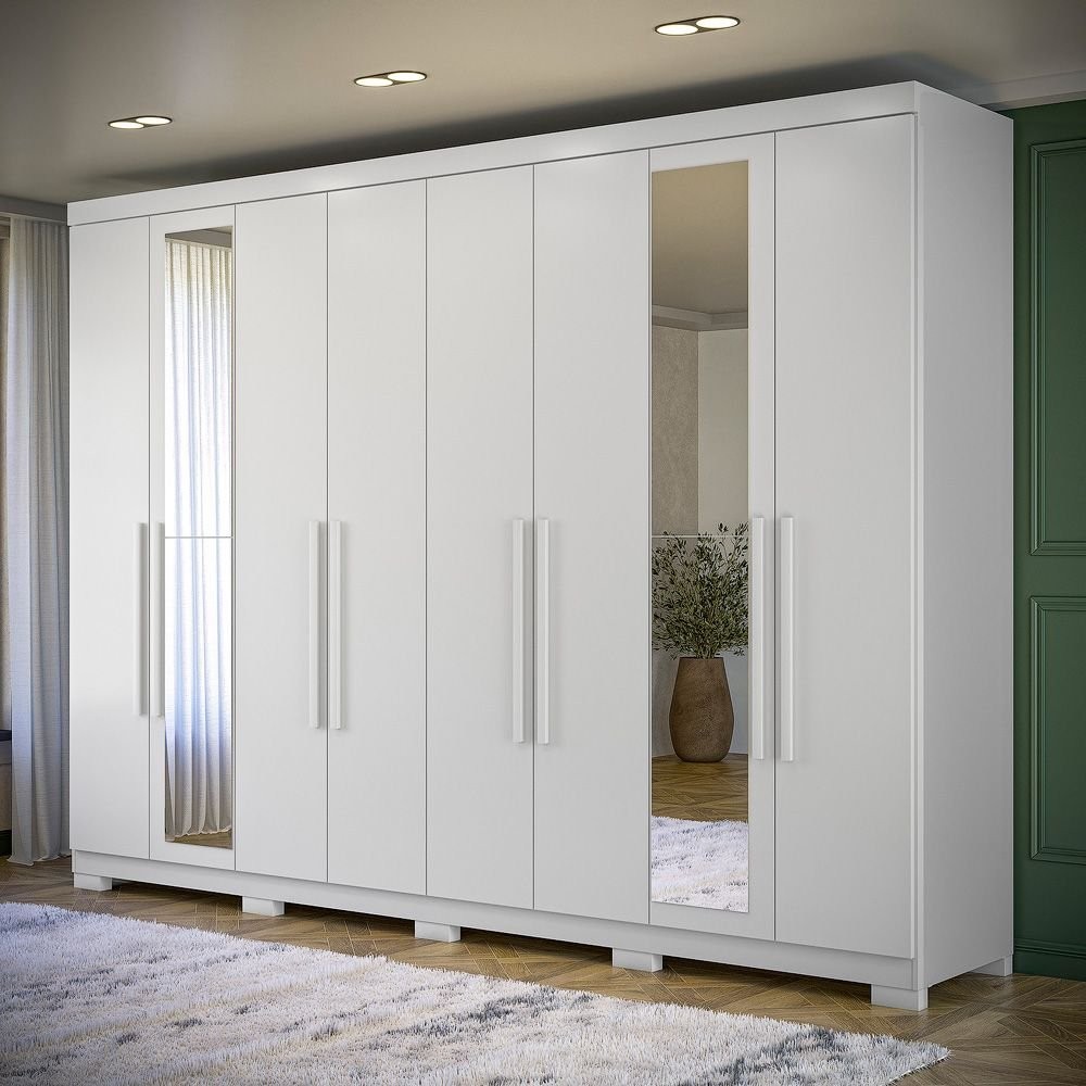 Guarda-roupa 8 Portas 4 Gavetas Master New com Espelho e Pés Branco em Oferta na Shopee