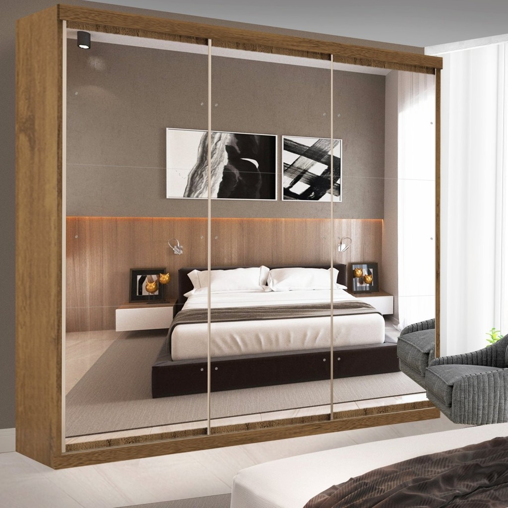 Guarda Roupa Casal Premium Ivy 205,9cm com Espelho 3 Portas 4 Gavetas Espresso Móveis       Freijó em Oferta na Shopee