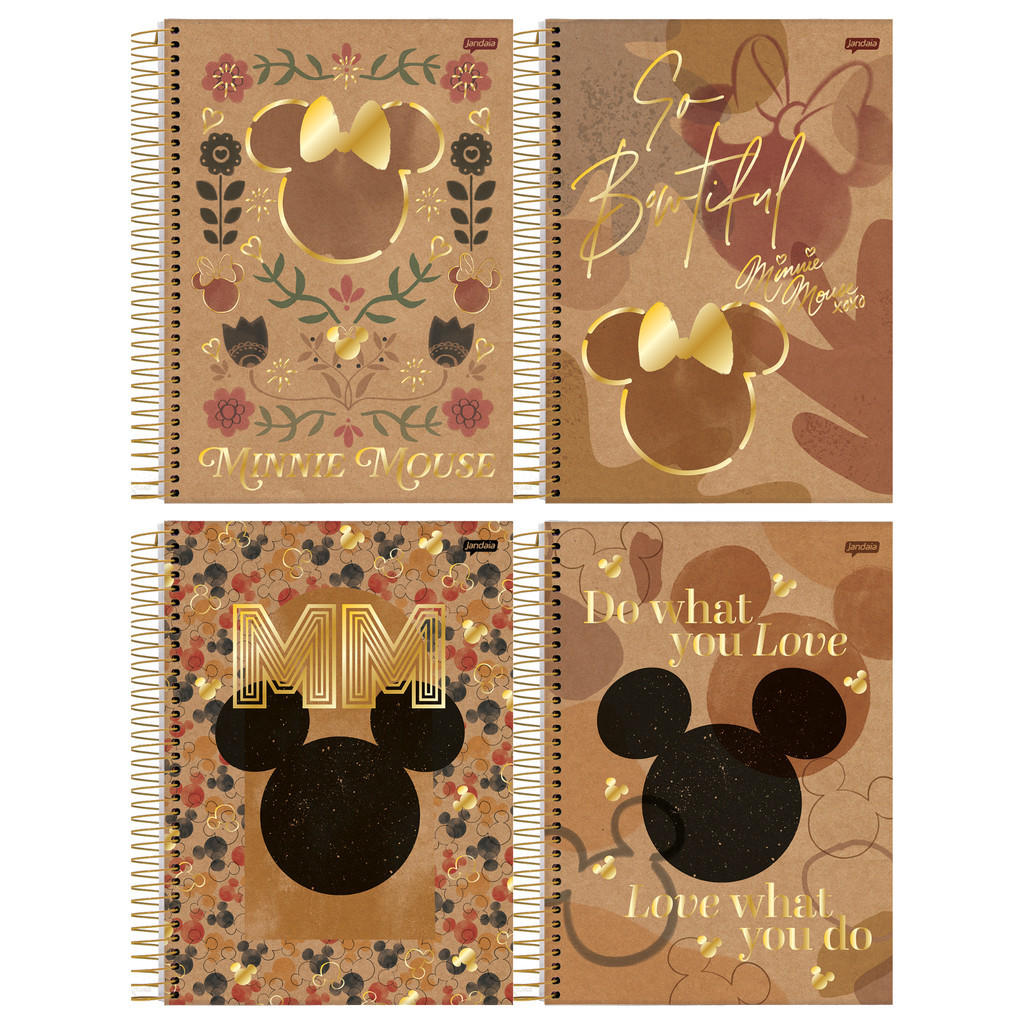 Caderno Universitário 1 Matéria 80 Folhas Mickey e Minnie Arts Kraft Jandaia Kit com 4 Un
