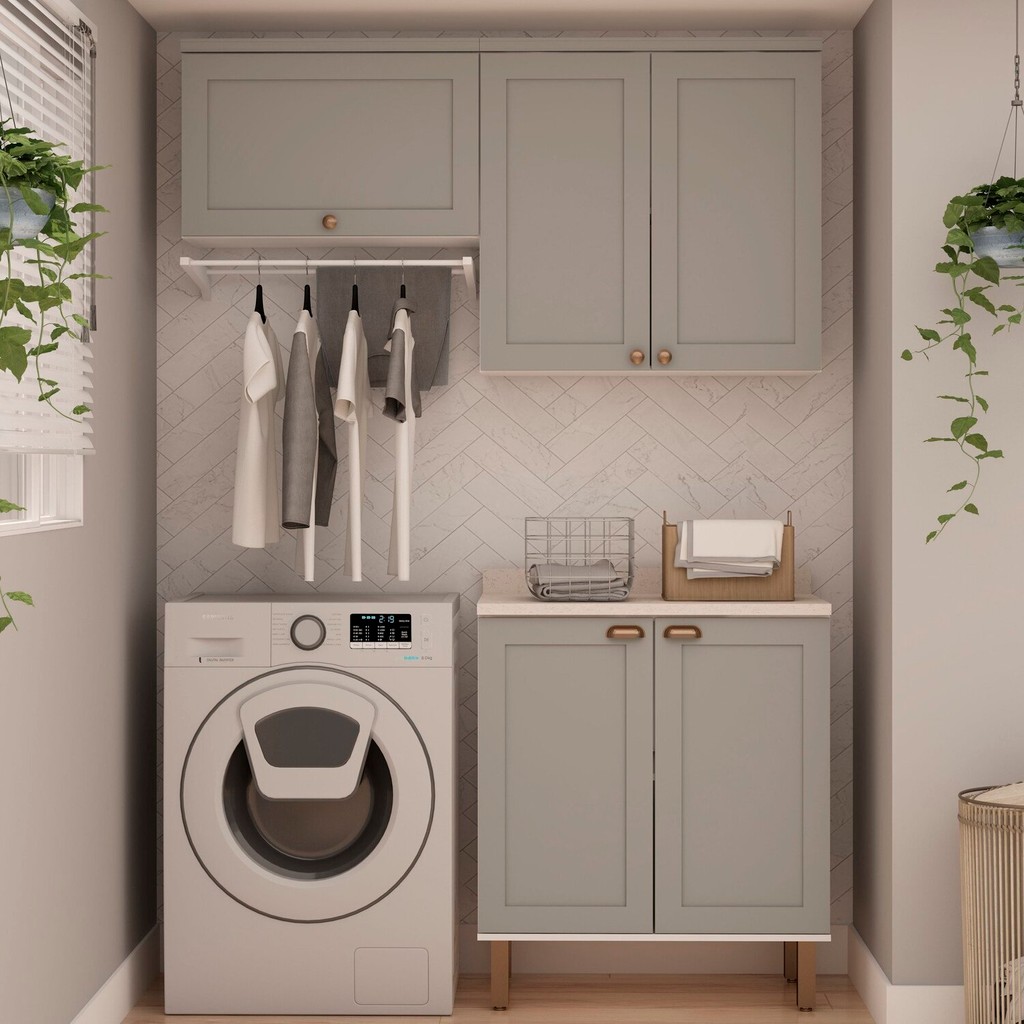 Kit Área de Serviço com 3 Módulos com Portas Provençais para Lavanderia 100% Mdf Fendi em Oferta na Shopee