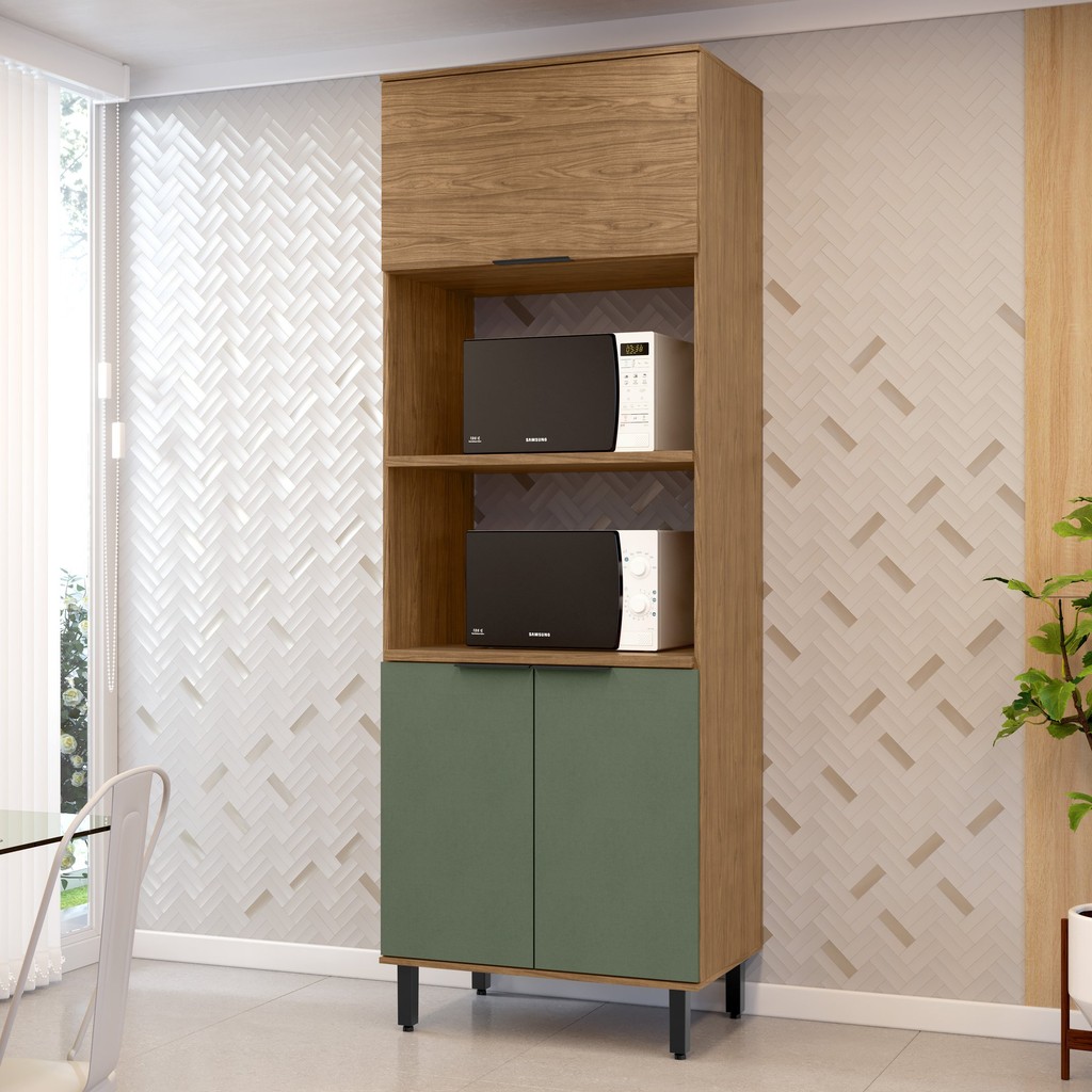 Paneleiro Torre Quente 2 Fornos Toscana Espresso Móveis Freijó/Jade em Oferta na Shopee