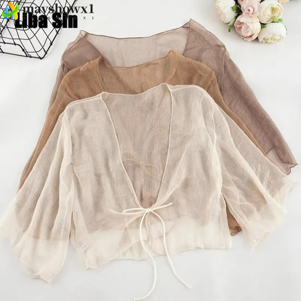 MAYSHOWX1 Xale Curto , Cardigã Feminino De Chiffon Solto , Roupas Transparentes Com Protetor Solar Enrugado em Oferta na Shopee