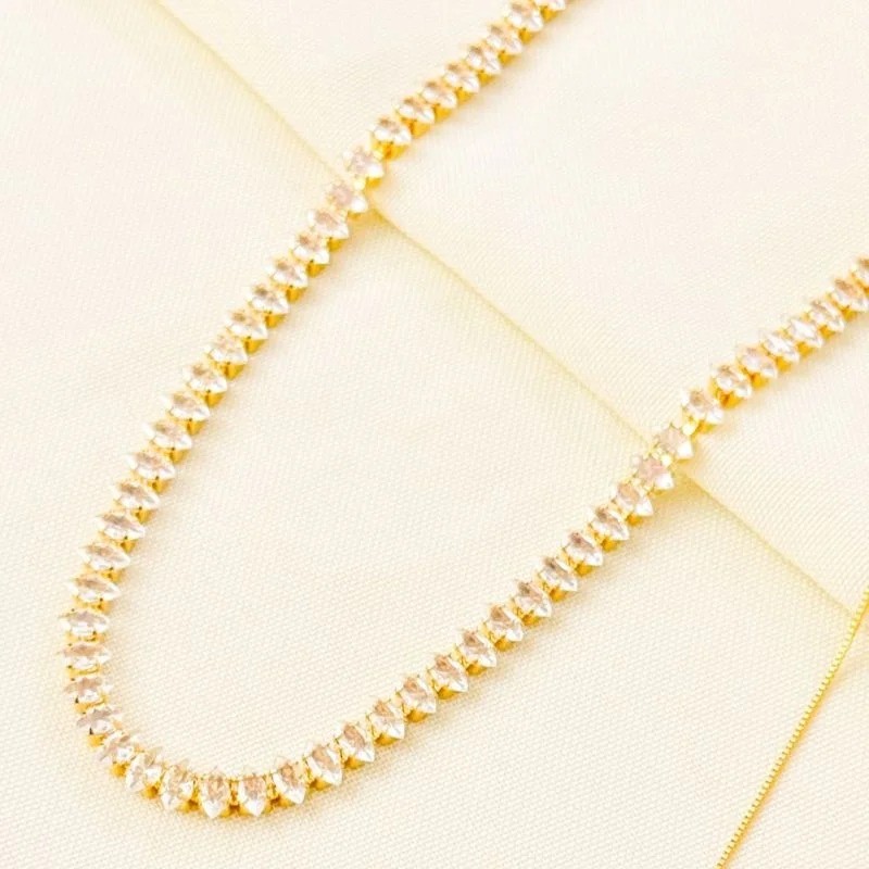 Choker Feminina Riviera Zircônias Delicada Navete Banhado a Ouro 18k Anti Alérgico