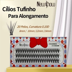 NewShow Kit 3 Cartelas Cílios 20P Tufinhos Fio a Fio Curvatura D Extensão e Aloganmento de Cílios Postiços Tufos Sem Nó