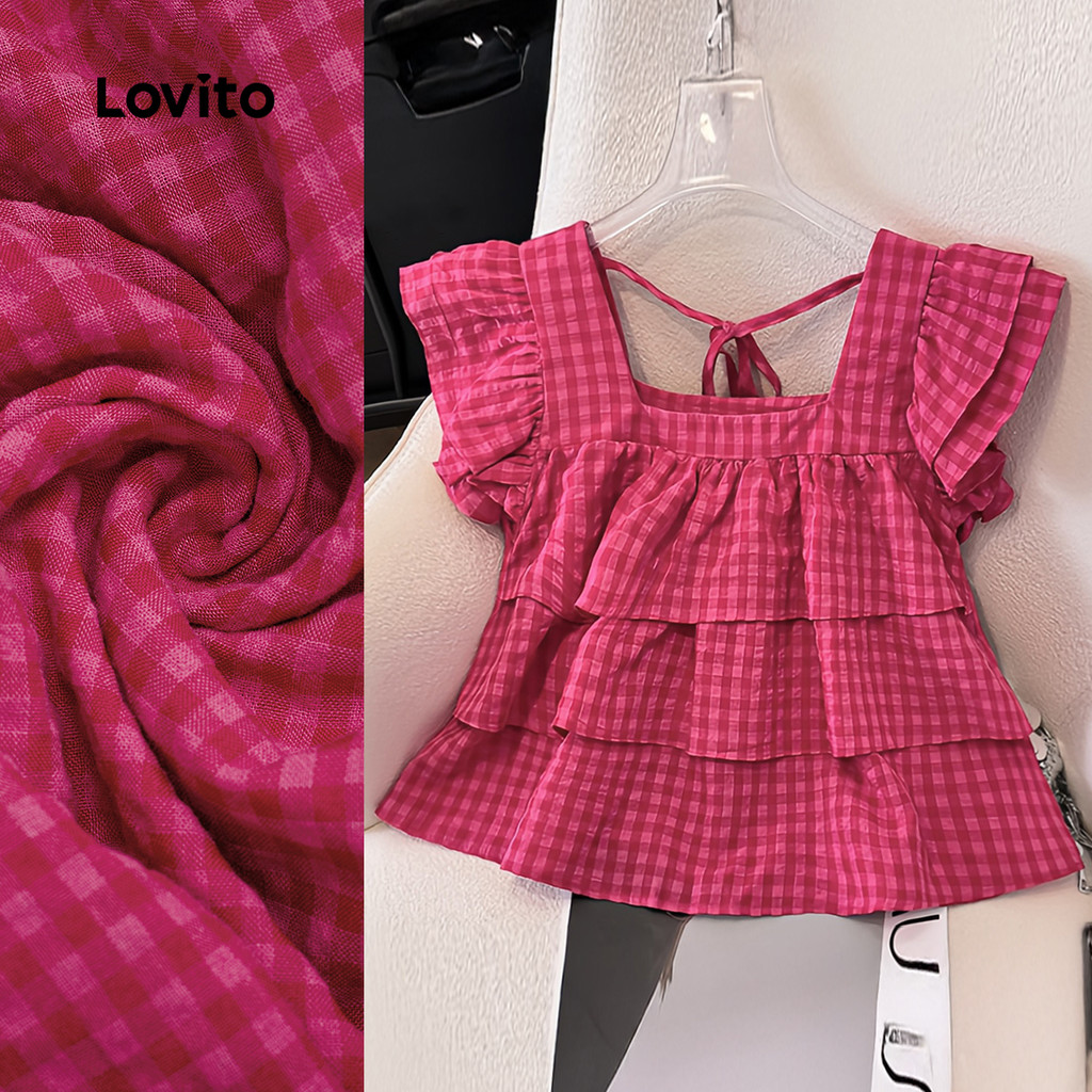 Lovito Blusa Casual Com Camadas E Amarração Nas Costas Blusa Vermelha Rosa Para Primavera/verão Para Mulheres L137ED818 em Oferta na Shopee