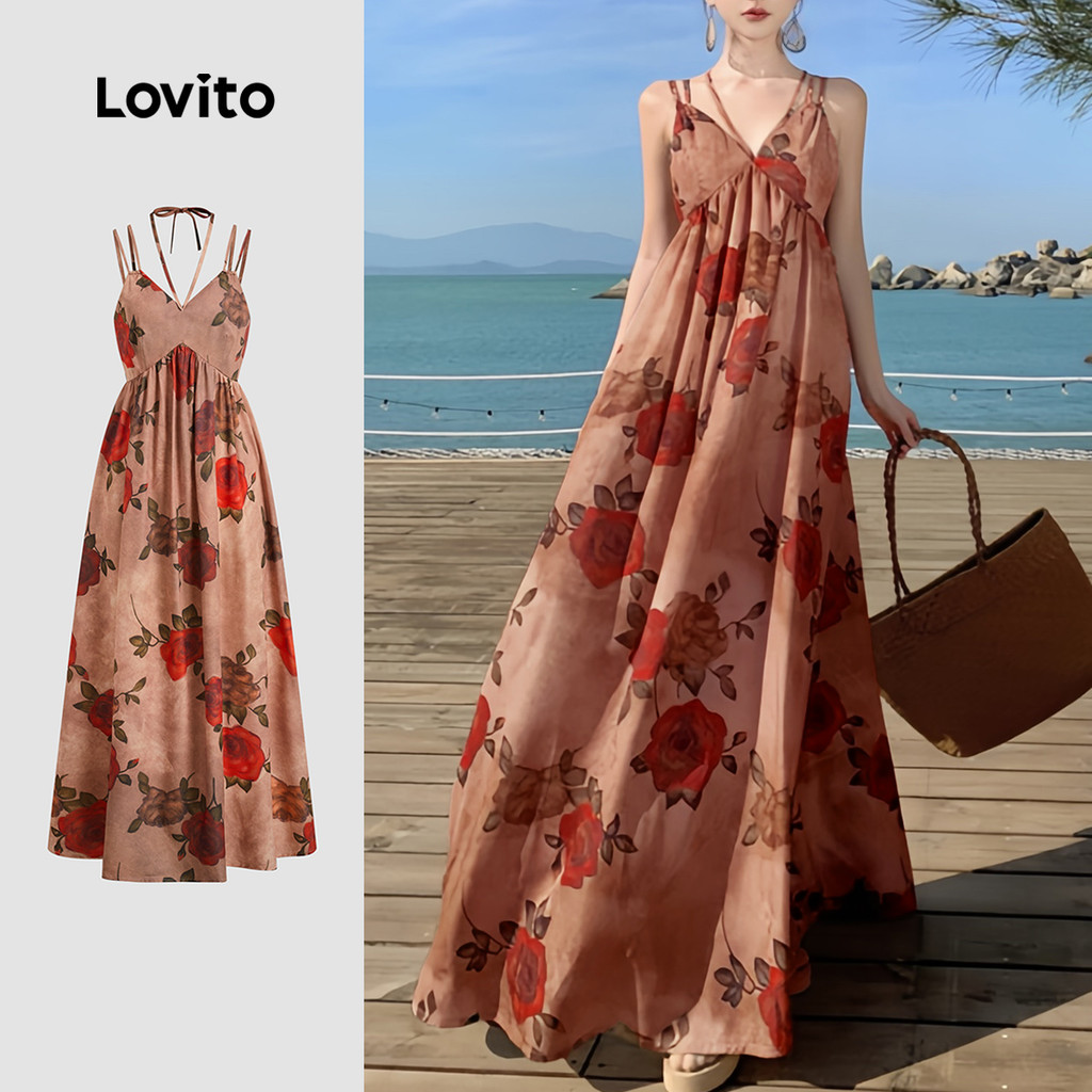 Lovito Vestido Boho Com Amarração Nas Costas Estilo Resort Floral Para Primavera/verão - Ideal Para Mulheres L137ED318 em Oferta na Shopee