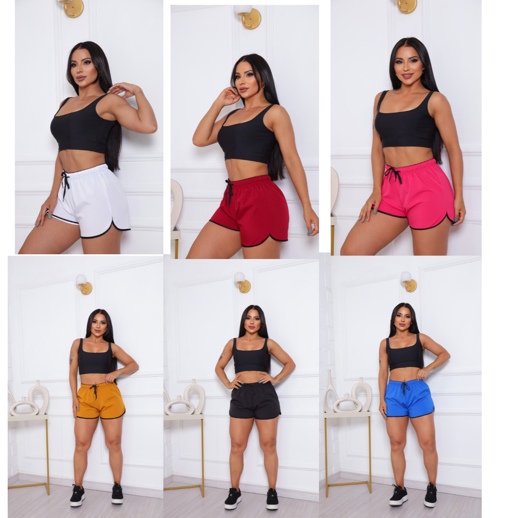 KIT Short Feminino Curto Tactel Com Elastano Saída De Praia Piscina Academia Liso Moda Blogueira