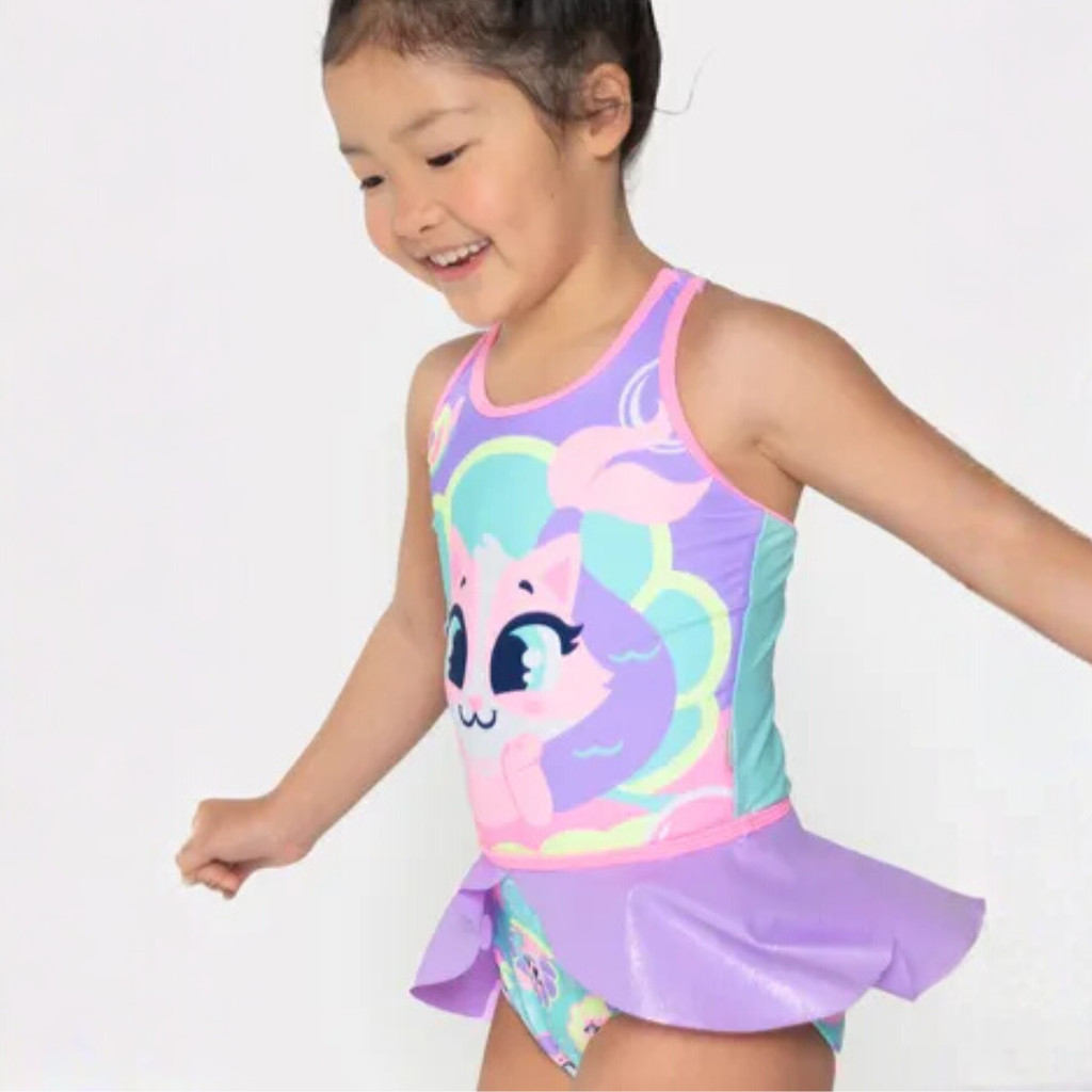Maiô Gata Sereia Kids Com Proteção Solar Babado E Abertura - Puket
