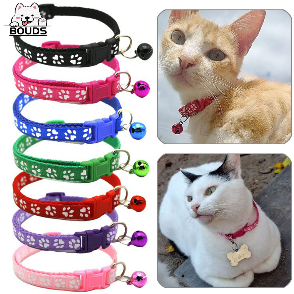2Kit Coleira Pet Ajustável com Fechamento de Segurança, Estampa de Patas e Sino, Confortável para Gatinhos e Filhotes