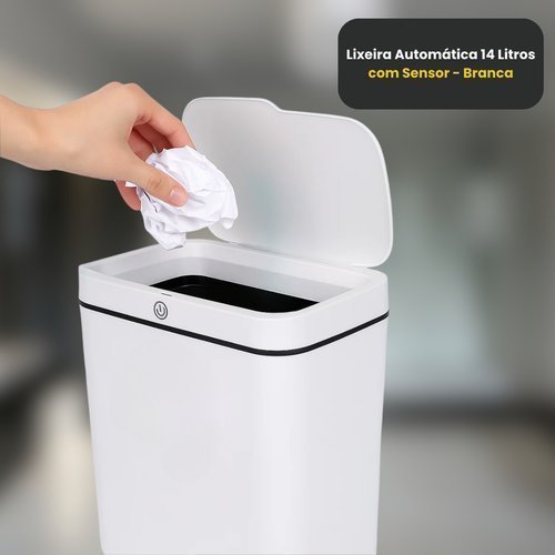 Lixeira Automática Retangular 14L com Sensor Inteligente para Cozinha e Banheiro Moderna