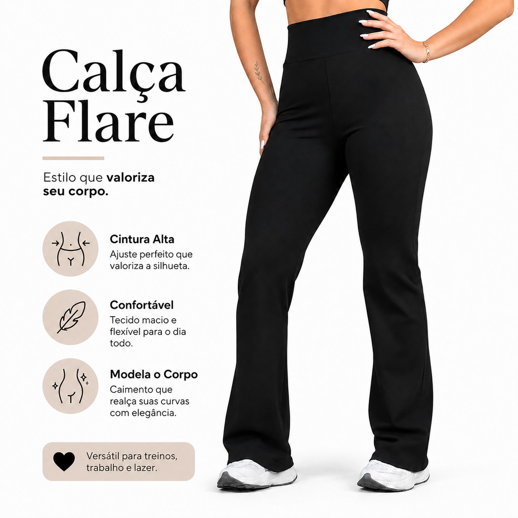 Calça Legging Bailarina Flare Feminina Cintura Alta Suplex Fitness Yoga Pilates Academia Modeladora Zero Transparência