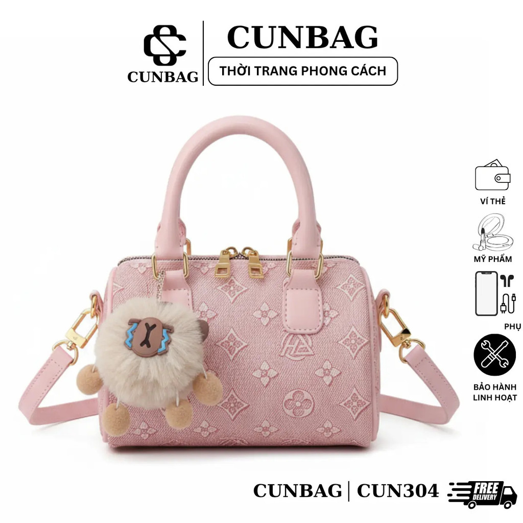 (Open Sale) Blank Handbag with Teddy Bear Charm – Fashionable Embossed Pattern CUN304