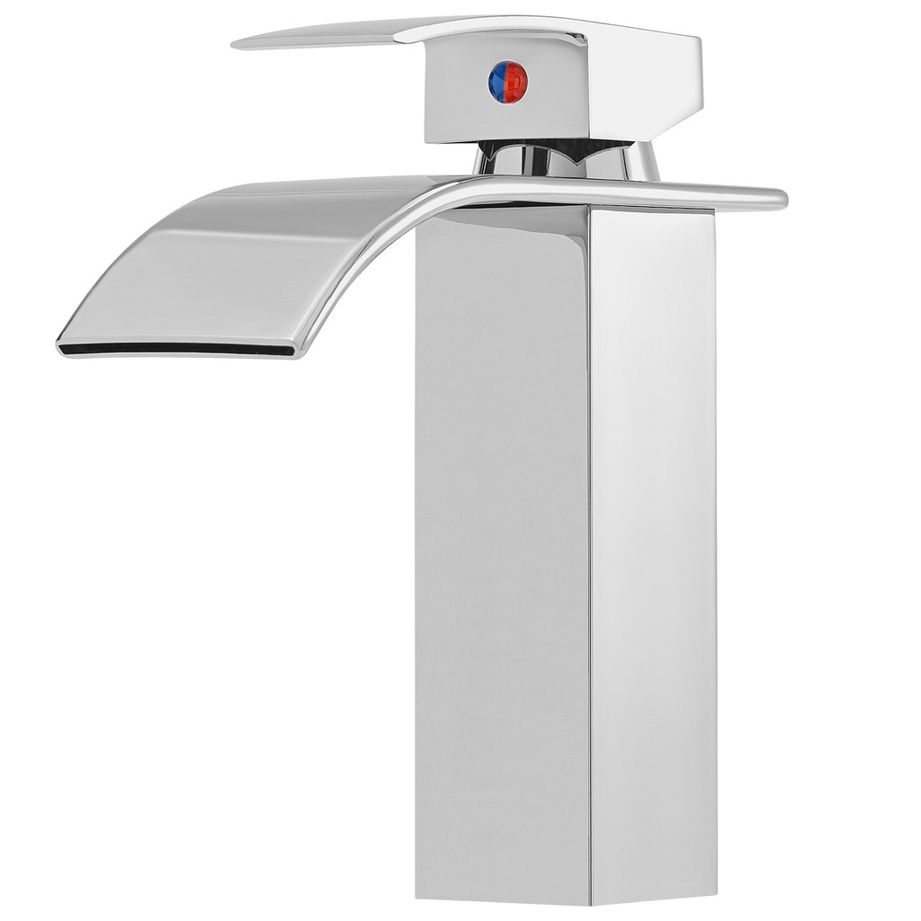 Torneira Cascata Banheiro Bica Baixa Monocomando Prata Luxo Metal Inox Cromada M