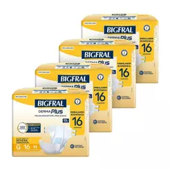 Fralda Geriátrica Bigfral Derma Plus Tamanho G - 4 Pacotes com 16 Fraldas - Total 64 Tiras