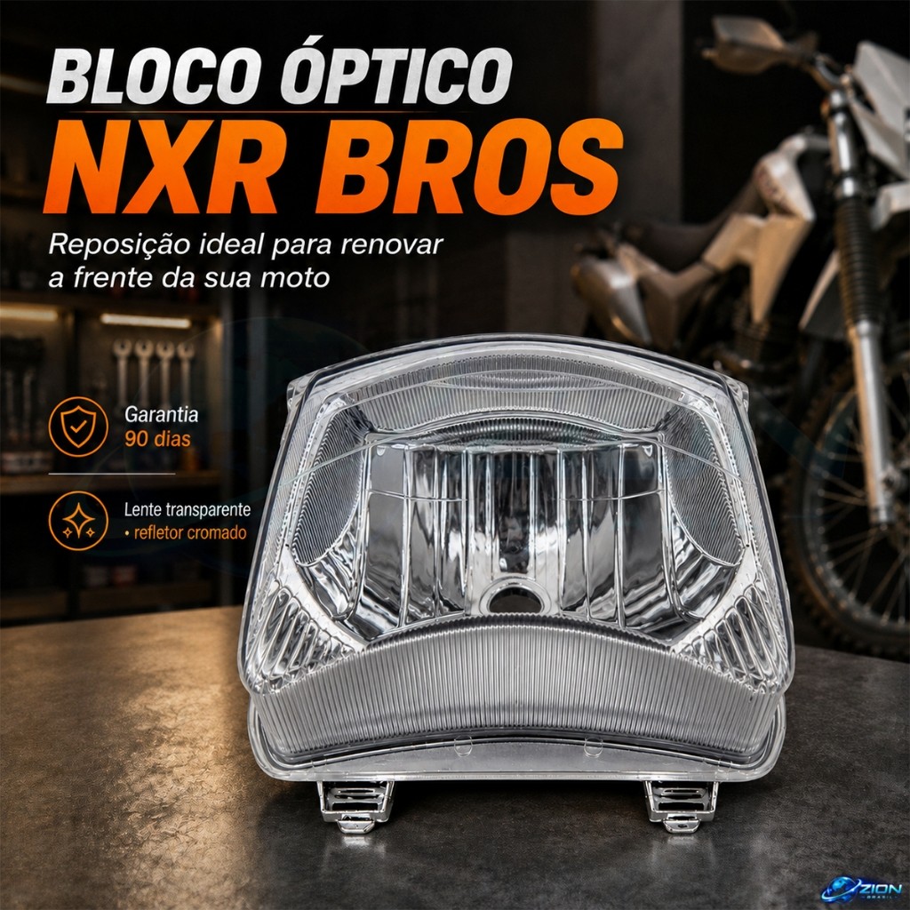 Farol Moto Honda NXR Bros Bloco Optico Lente Transparente Refletor Cromado Carcaca Reposicao