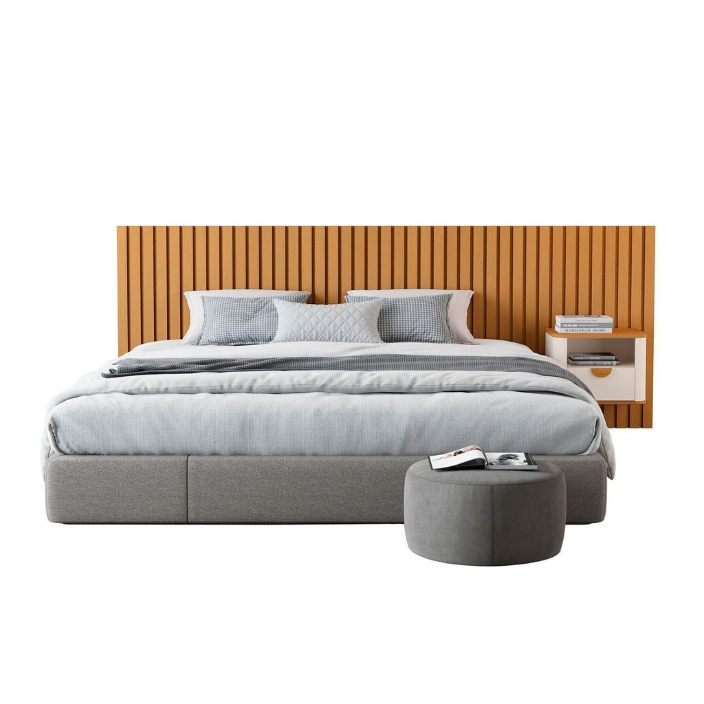 Ripada Maracá King com 1 Mesa de Cabeceira Curva Buriti Marrom Offwhite/Nature OffWhite/Nature