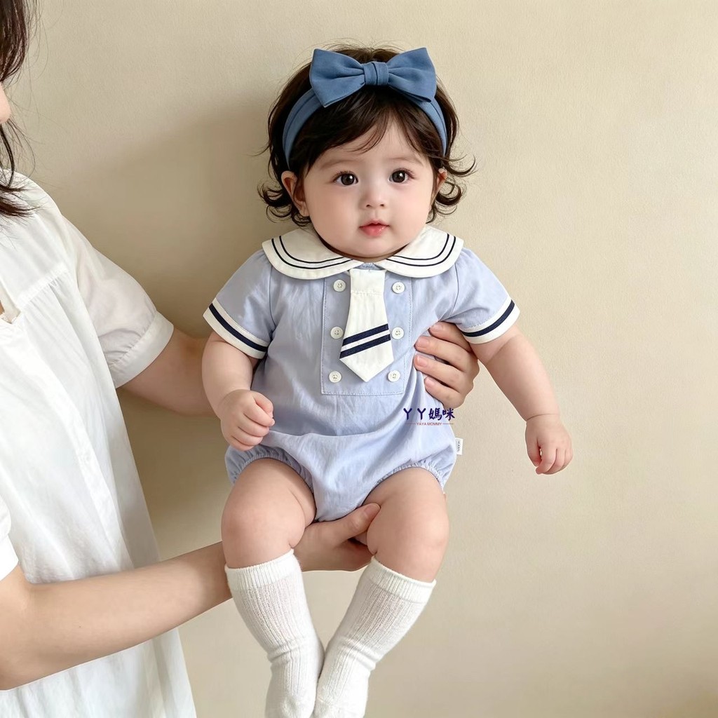 Roupas de bebê roupas de verão pequena idade mensal estilo Preppy gola marinha macacão bebê marinheiro terno bebê macacã
