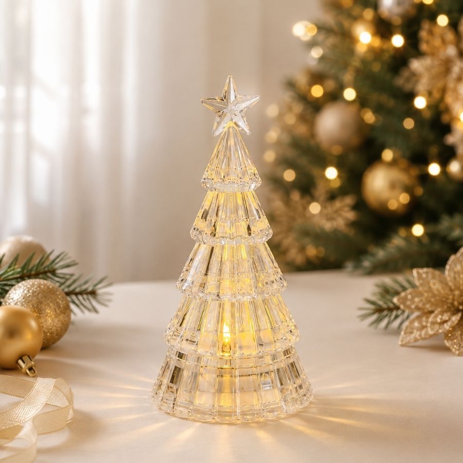 Mini Árvore de Natal Transparente com LED Amarelo Decorativa - 15,5cm - 1 unidade - Rizzo