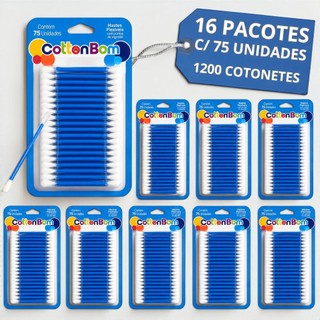 1200 Hastes Flexíveis Cotonetes CottonBom Line 75 Unidades Cada Cartela Caixa Atacado