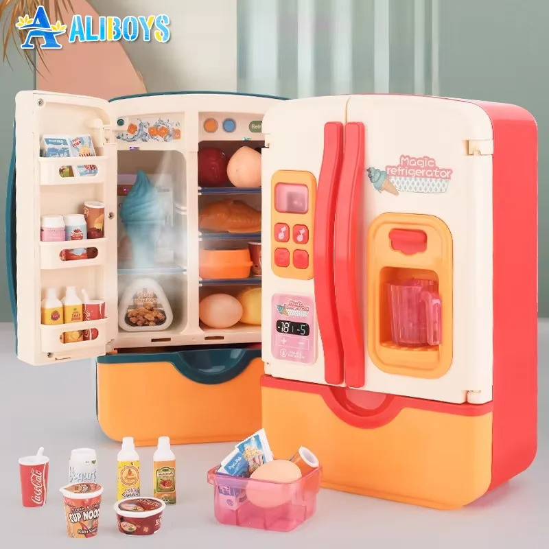 Mini Refrigerador de Duas Portas, Geladeira de Simulação, Mobiliário de Cozinha, Brinquedo Educativo de Faz de Conta, Ac