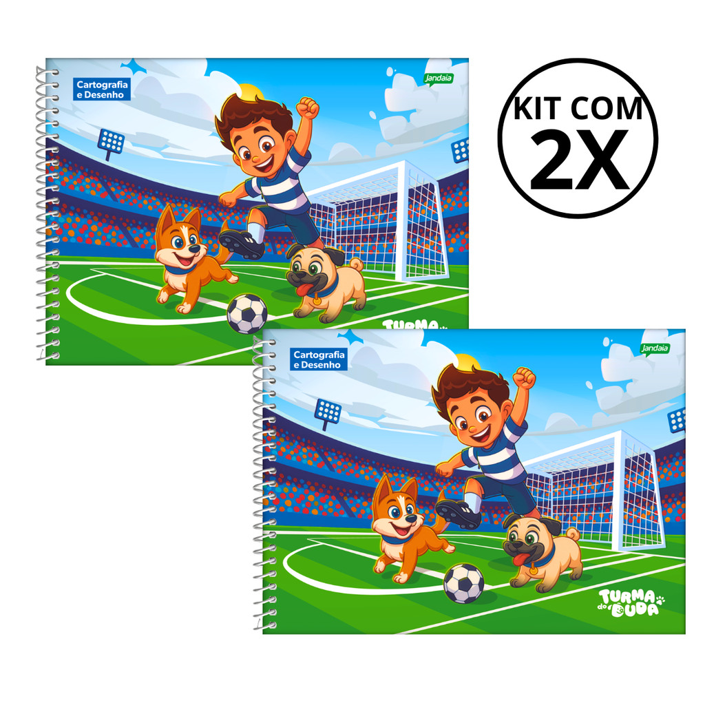 Kit 2 Cadernos De Desenho Universitário Turma Do Duda 80 Folhas - Jandaia CAPA:Futebol/Futebol