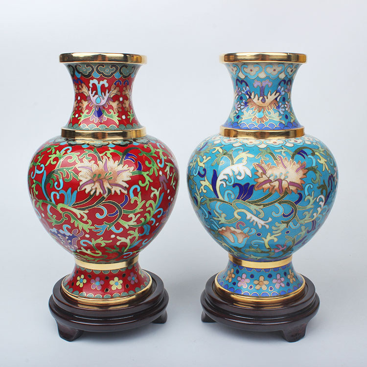 Pequim Zhou Qilei Cloisonne Vaso 33cm Fortune Peace Ampoule Ornamentos Negócios Estrangeiros Presentes Grátis Broc