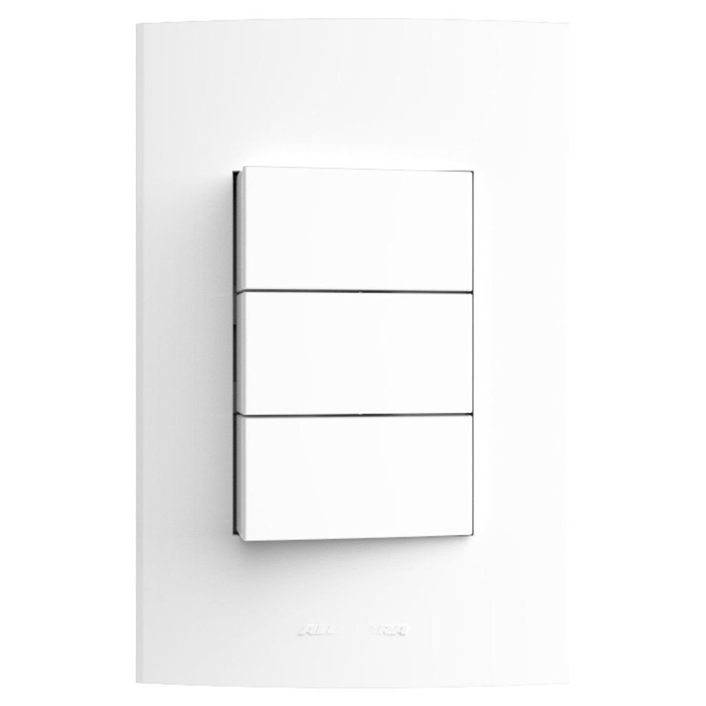 Conjunto 2 Interruptores Simples + 1 Interruptor Paralelo 10A 250V com Placa 4x2 Inova Pro Alumbra
