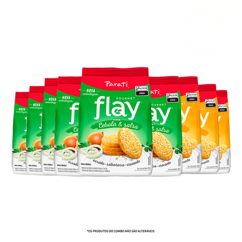 Combo Flay Gourmet Cebola e Salsa 40g 6 unidades + Flay Gourmet Queijo 40g 3 unidades
