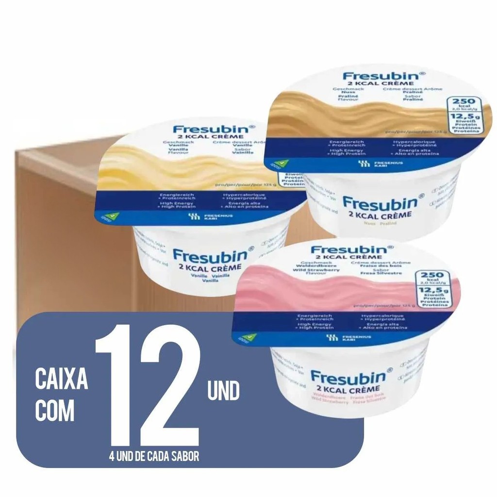 Kit 12 Fresubin Creme 125G (4Un-Frutas da Floresta, 4Un-Praline, 4Un-Baunilha)