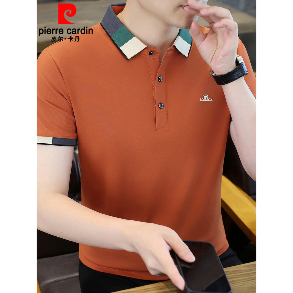 Pierre Cardan moda contraste cor lapela manga curta camiseta masculina verão novo estilo Casual Wear respirável estilo f