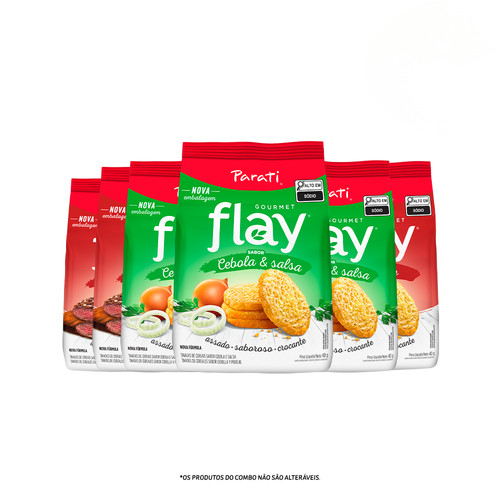 Combo Flay Gourmet Cebola e Salsa 40g 3 unidades + Flay Gourmet Churrasco 40g 3 unidades