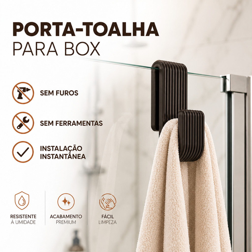 Porta Toalhas para Box Sem Furo | Instalação Rápida e Prática em Vidro até 12mm | Utilidades Domésticas.