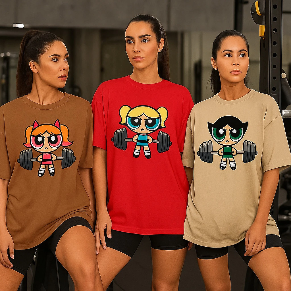 KIT 3 Camisetas Blusão Feminino Roupa De Academia Fitness Meninas Super Poderosas Camisa Treino