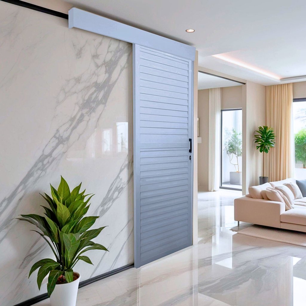 Porta de Alumínio de Correr Sobrepor 215x80cm Laminada Reversil Soft Plus MGM Abertura Esquerda Branco 215cm x 80cm