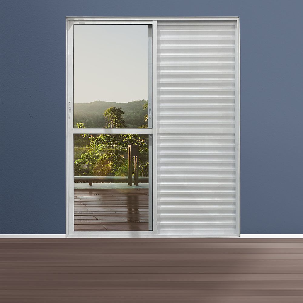 Porta Balcão de Alumínio 3 Folhas 210 x 150cm com Fechadura Linha 25 Esquadrias Bergamo Branco Branco