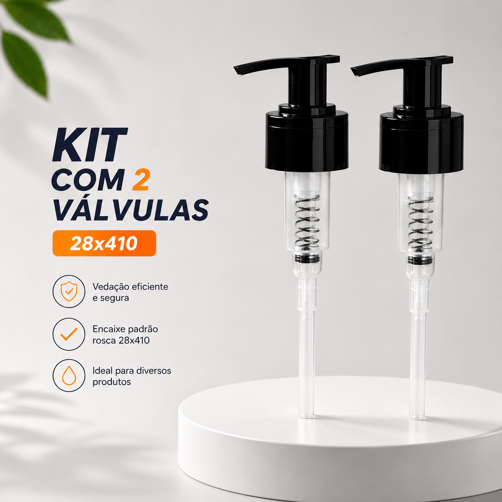 Kit 2 Válvulas Pump 28/410 Preta para Shampoo Condicionador Sabonete Líquido e Sabão Líquido