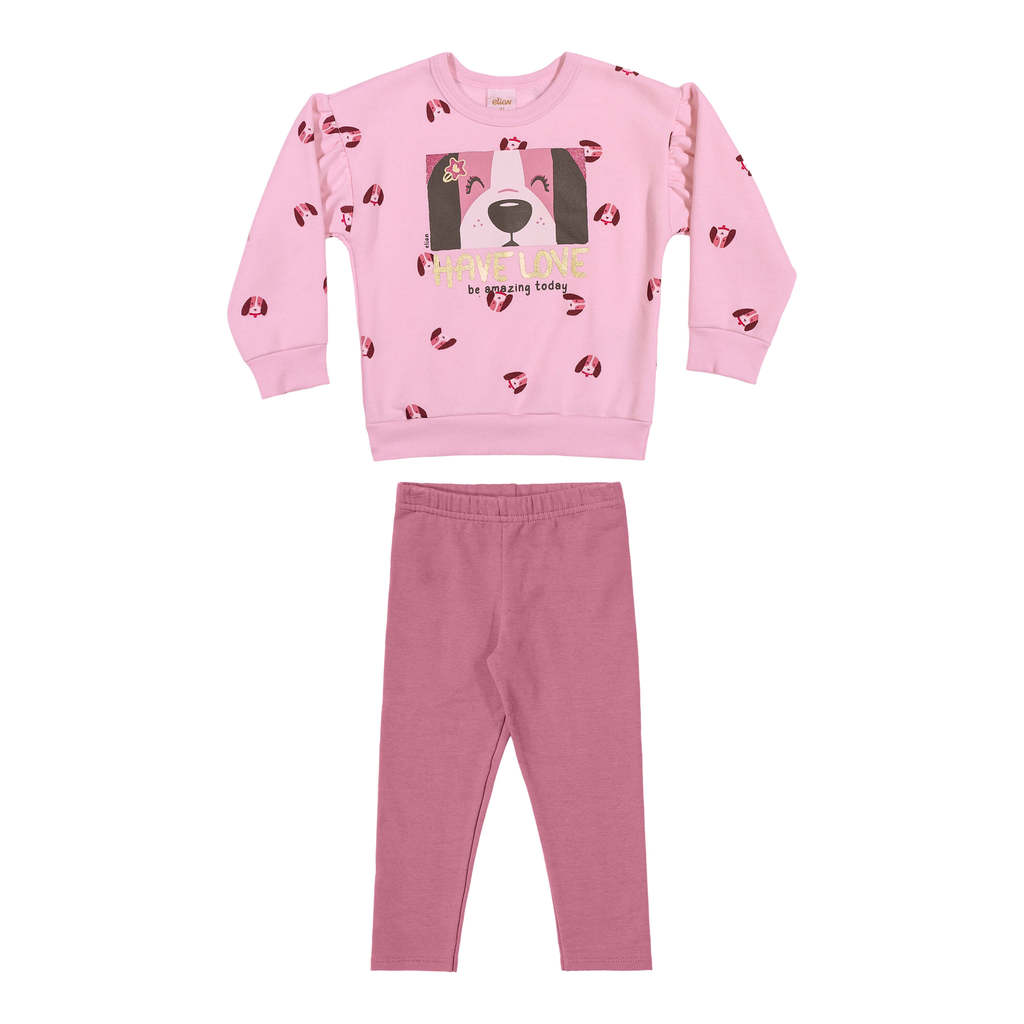 Conjunto Longo Cachorrinhos Infantil Menina Elian Rosa