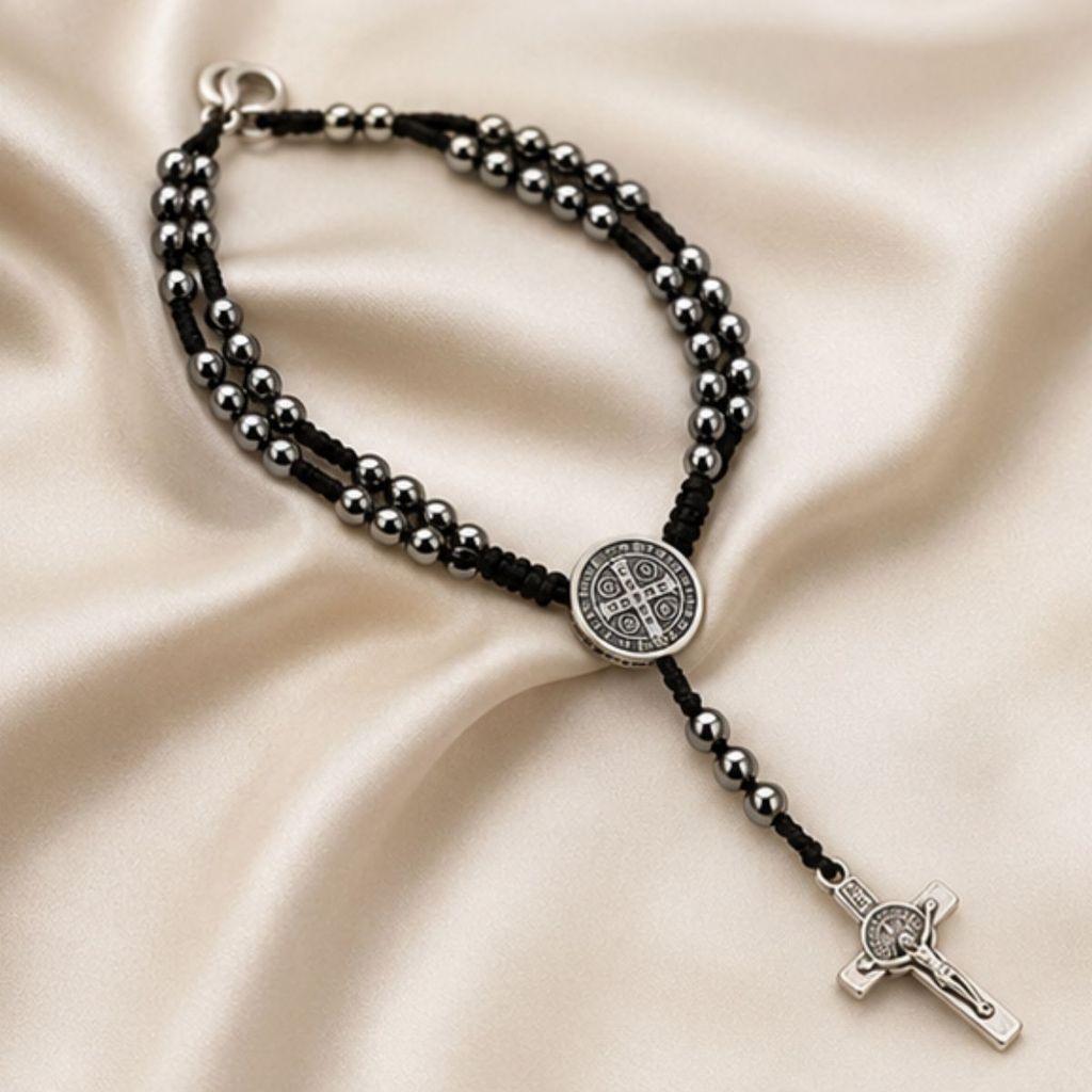 Pulseira Terço São Bento Masculina Estilo Luxo Ajustável