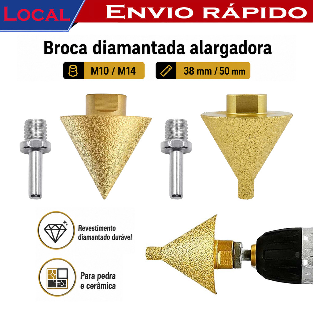 Broca de Chanfro Cônica Diamantada com Haste M10 M14 para Esmerilhadeira Porcelanato