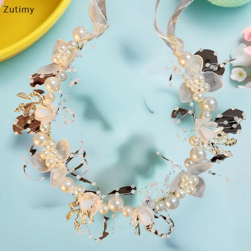 [Zutimy] Meninas Elegantes Imitadas De Pérolas Cabelo Cocar Para Bebês Guirlanda De Flores Cabeça Argola Casamento COD