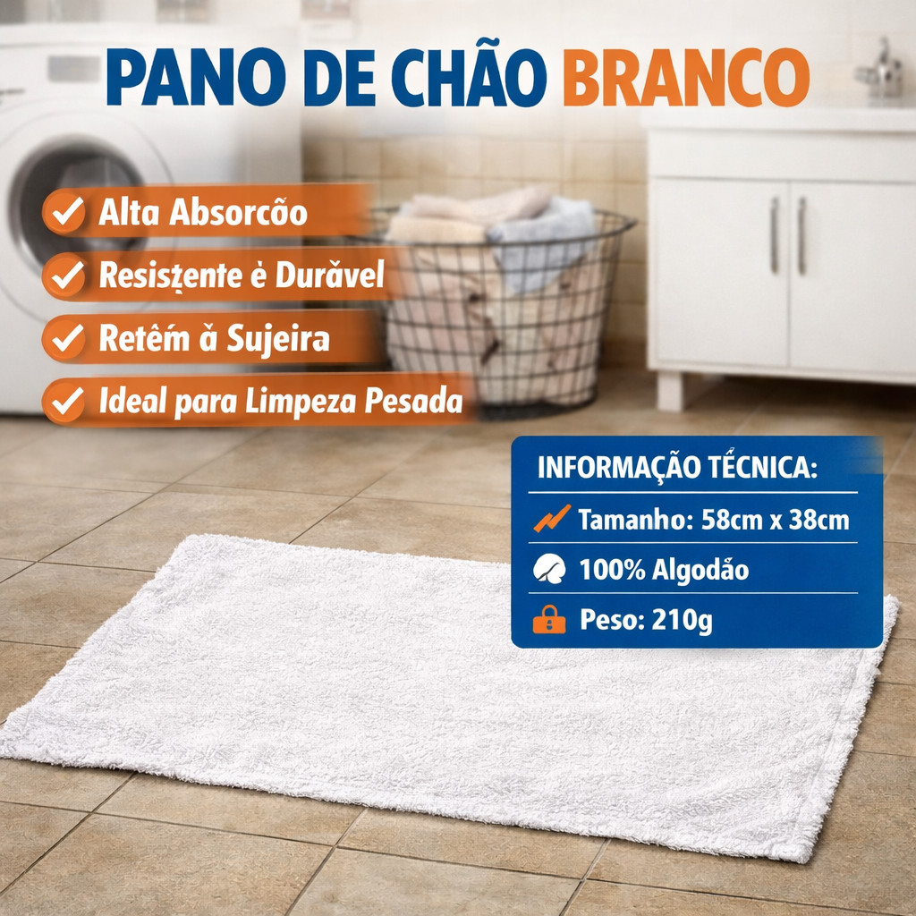 Kit 10 Panos de Chão Grande grosso saco duplo Branco Super Absorvente Limpeza Casa Cozinha Lavável pronta entrega