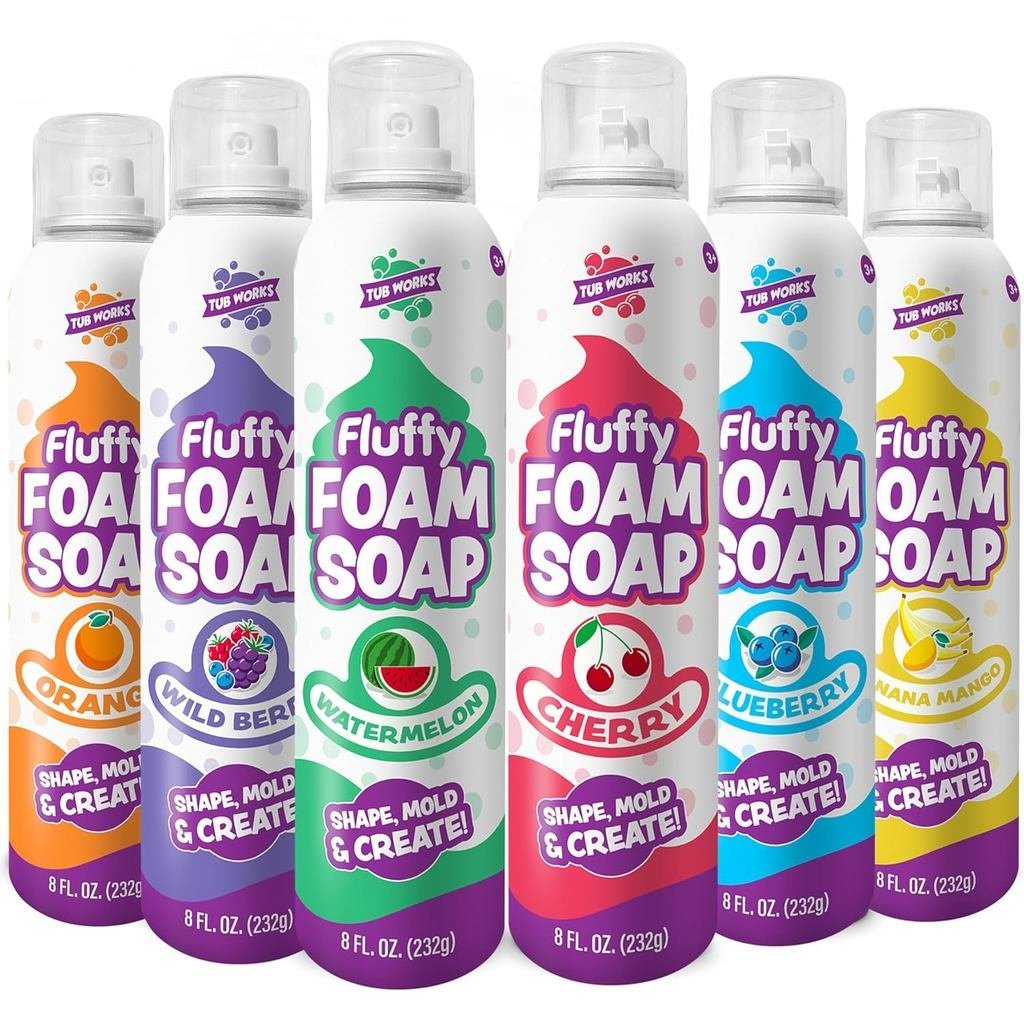 Tub Works ®   Sabonete Espumoso Fluffy, Pacote com 6 Variedades |   Molde, crie e dê forma à arte do banho com espuma ma