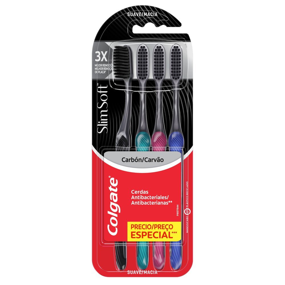 Escova Dental Colgate Slim Soft Black Macia Cores Sortidas 4 Unidades