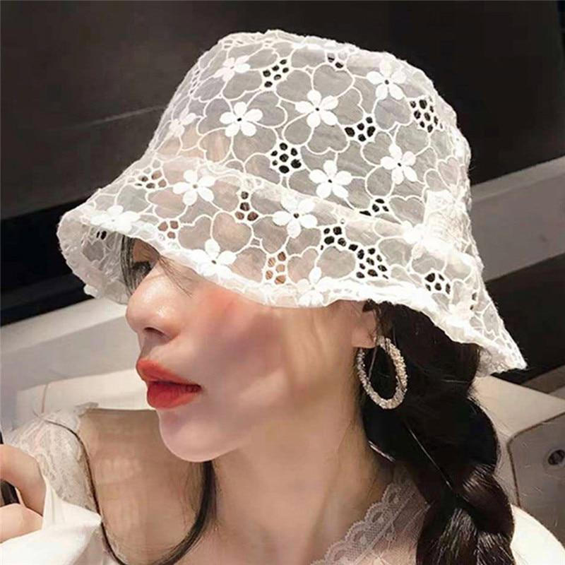 Grande Flor Rendas Balde Chapéu Boné De Sol Aba Larga Crochê Malha Praia Feminino Vintage Floppy Bohemia Férias Viagem