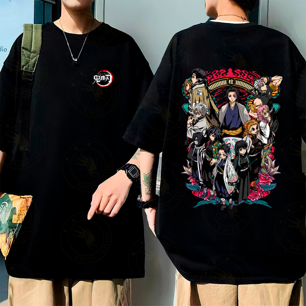 Camiseta Oversize Algodão Anime Pilares Hashira Demonio Caçador Oni Masculina Feminina Streetwear