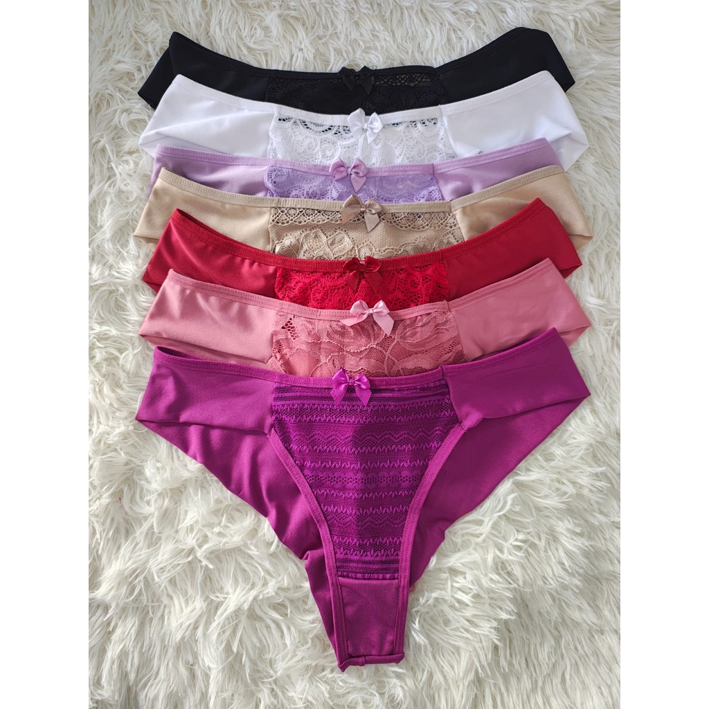 Kit 5 Calcinhas fio duplo com detalhe em renda laterais duplas
