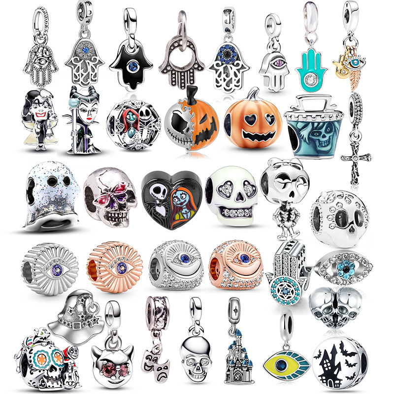Berloques De Prata 925 Charme Halloween Pulseira Acessórios Crânio Cabeça Abóbora Colar Pingente DIY Jóias Presente